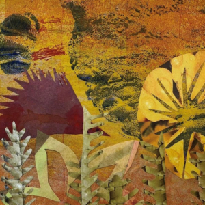 Collage of flowers in hues of yellows, oranges and reds.