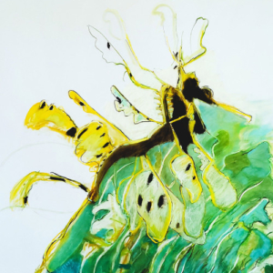 Artwork depicting a green dragon.