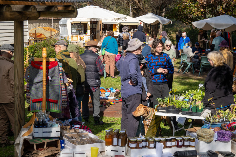 People milling around market stalls