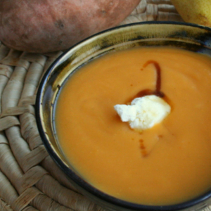 Orange soup with a dab of cream