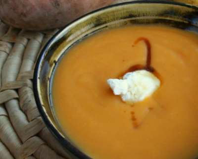Orange soup with a dab of cream