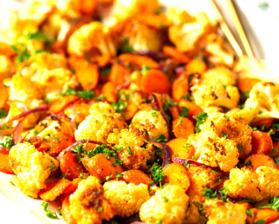 Close up of roasted vegetables