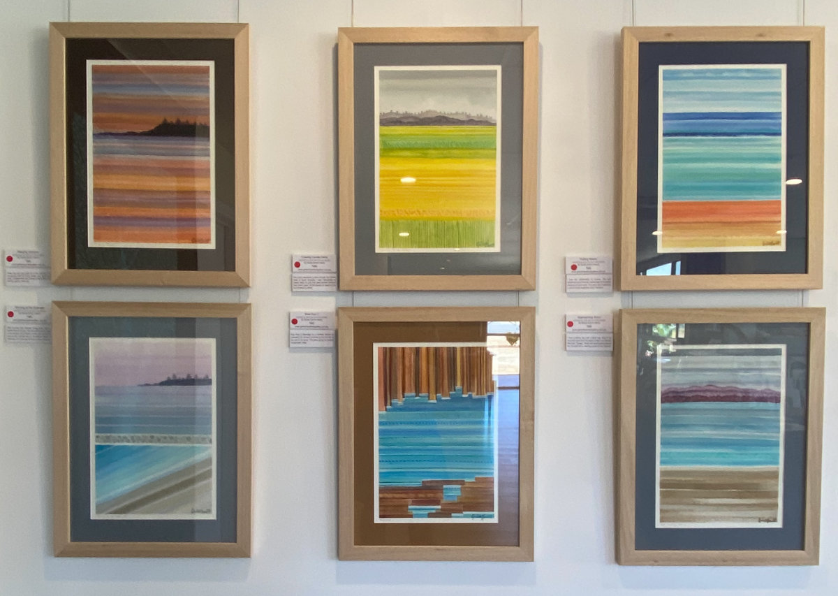 An array of watercolours featuring horizontal stripes