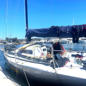 Yacht moored to pier.