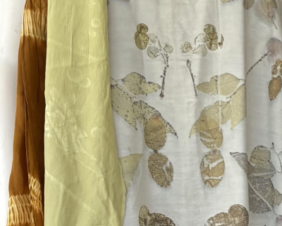 Detail of botanically inspired design on fabric
