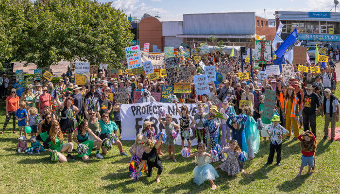 Large group of marchers on a grassy area.