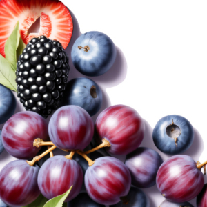 Close up of purple berries and grapes