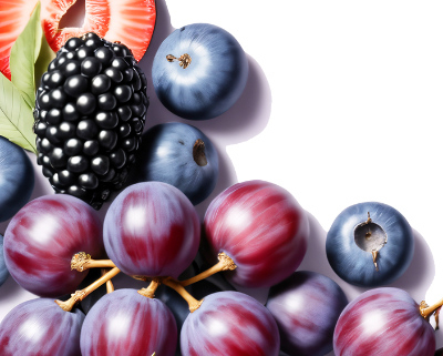Close up of purple berries and grapes
