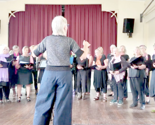 Photo of choir taken from behind the conductor