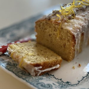 Frosted lemon cake with zest on top