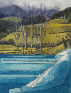 Dreamy landscape in greens and blues