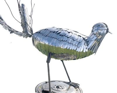 Metal sculpture of bird