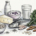 Cheese, fish, greens, almonds, and bowl of yogurt